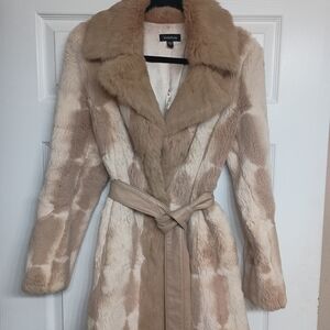 Vintage Y2K bebe Tan and Cream Rabbit Fur Coat